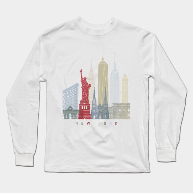 New York skyline poster Long Sleeve T-Shirt by PaulrommerArt